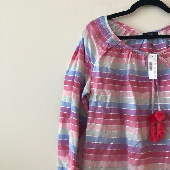 J. Crew Peasant Top in Metallic Pastel Stripe - Picture 4 of 8